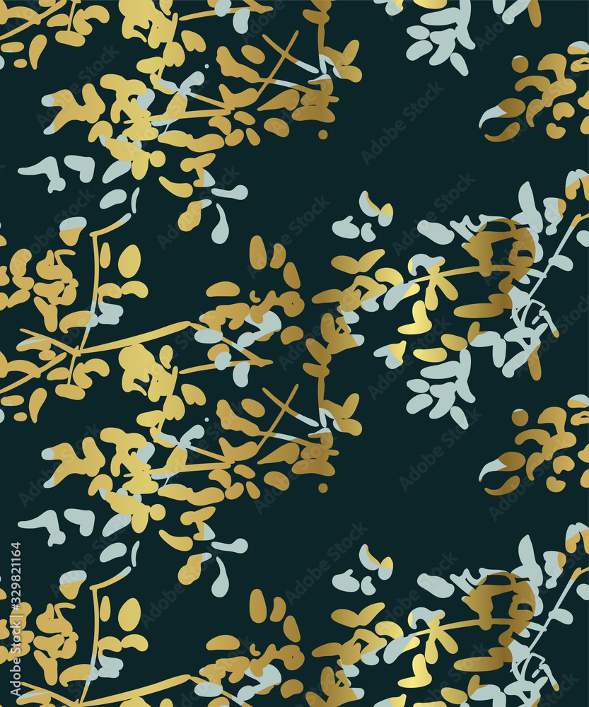 ink flower vector sketch illustration japanese chinese oriental line art seamless pattern golden