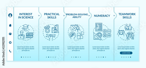 Marine engineer abilities onboarding vector template. Problem solving soft skills. Professional technician. Responsive mobile website with icons. Webpage walkthrough step screens. RGB color concept