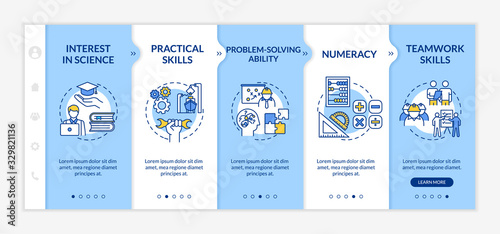 Marine engineer skills onboarding vector template. Practical abilities to solve tasks. Technology specialist. Responsive mobile website with icons. Webpage walkthrough step screens. RGB color concept
