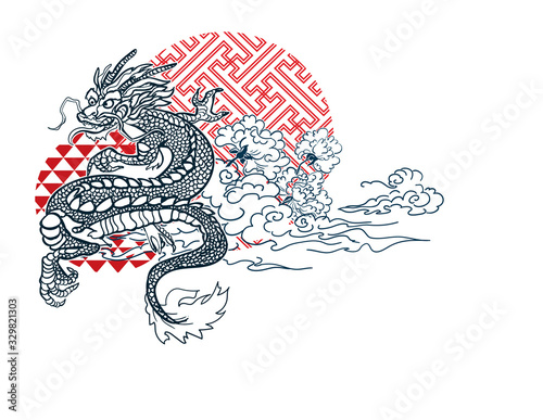 dragon card kimono japanese chinese vector design
