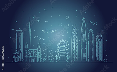 Outline Wuhan China City Skyline. Vector Illustration