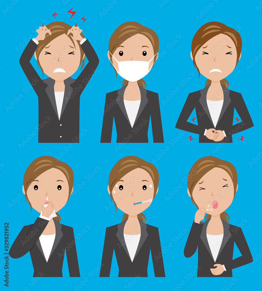 woman icons with disease symptoms. Isolated vector woman icons with disease symptoms. Isolated vector