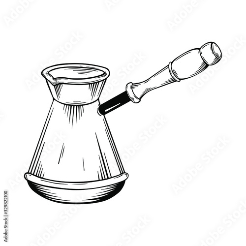 Turkish cezve pot, ink style, graphic or sketch  style hand-drawn vector illustration.
