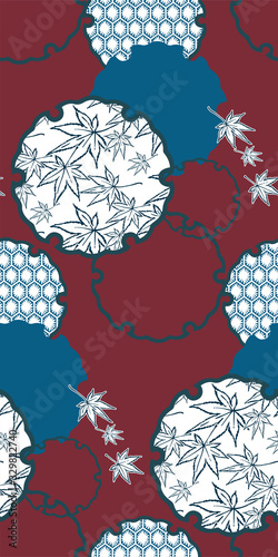 snowflake maple leaves symbol circle ornamental oriental japanese chinese vector design seamless pattern
