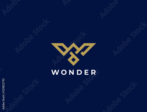 Flying Bird vector logo. Luxury bird, eagle, hawk, vector line logotype design. Universal premium falcon wing symbol logotype.