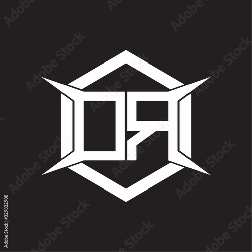 DR Logo monogram with hexagon and four taper shape design template