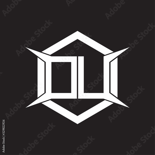 DU Logo monogram with hexagon and four taper shape design template