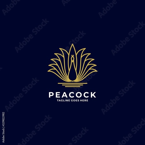 Vector Logo Illustration Peacock Gradient Line Art Style.