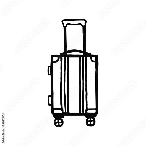 Suitcase illustration isolated on white background. Ink drawing in Doodle style. Vector