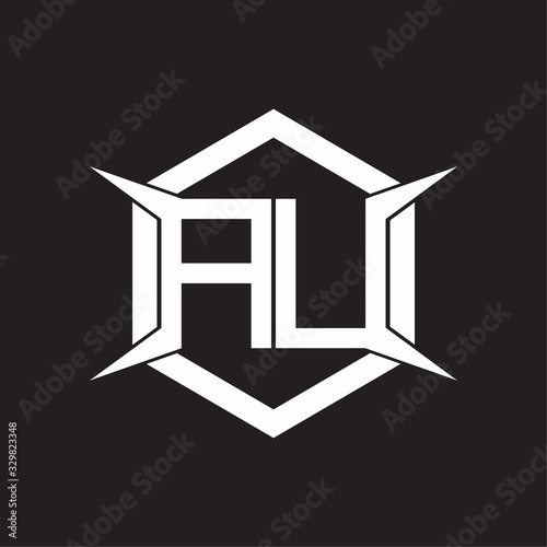 AU Logo monogram with hexagon and four taper shape design template