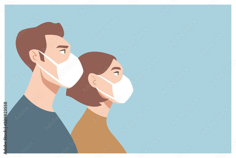 Doctors in white medical face mask. People in respirator. Concept of coronavirus quarantine. COVID-19 Doctors in white medical face mask. People in respirator. Concept of coronavirus quarantine. COVID-19