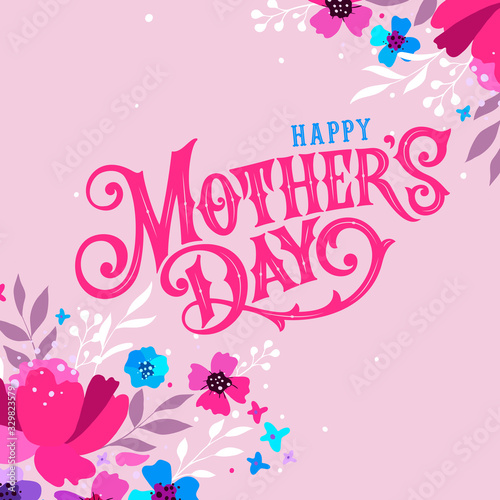 Happy Mother s Day handwritten lettering. Happy Mother s Day typography vector design for greeting cards and poster. Design template celebration. Vector illustration.