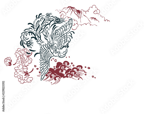 phoenix wallpaper vertical ornate oriental japanese chinese vector design card