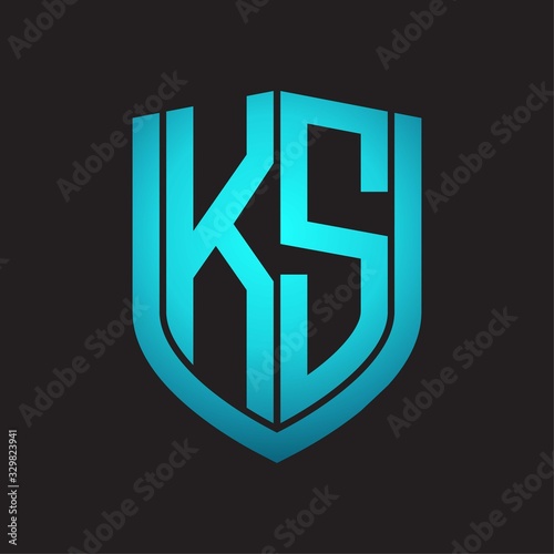 KS Logo monogram with emblem shield design isolated with blue colors on black background photo