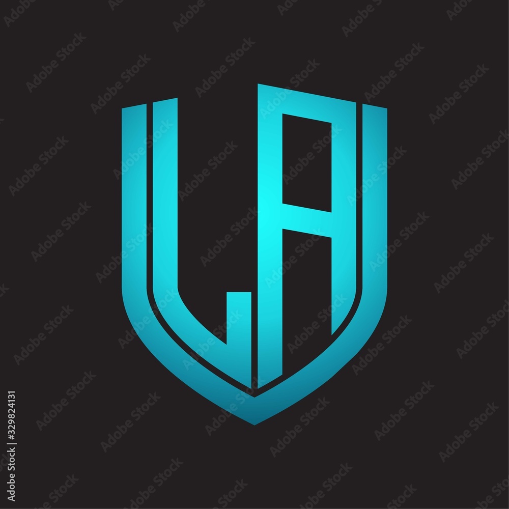 LA Logo monogram with emblem shield design isolated with blue colors on black background LA Logo monogram with emblem shield design isolated with blue colors on black background