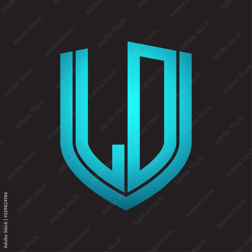 LD Logo monogram with emblem shield design isolated with blue colors on black background LD Logo monogram with emblem shield design isolated with blue colors on black background