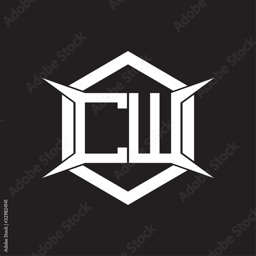 CW Logo monogram with hexagon and four taper shape design template