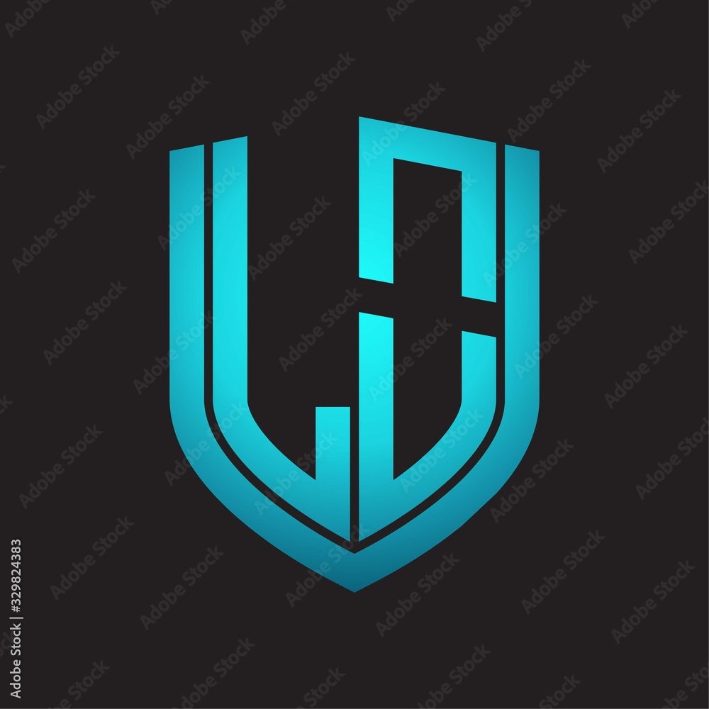 LO Logo monogram with emblem shield design isolated with blue colors on black background