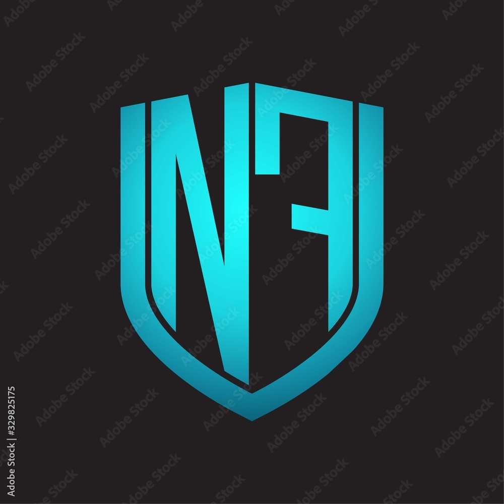 NF Logo monogram with emblem shield design isolated with blue colors on black background NF Logo monogram with emblem shield design isolated with blue colors on black background