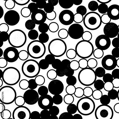 Seamless circles, random black-white, monochrome pattern. Abstract background, vector illustration. EPS10