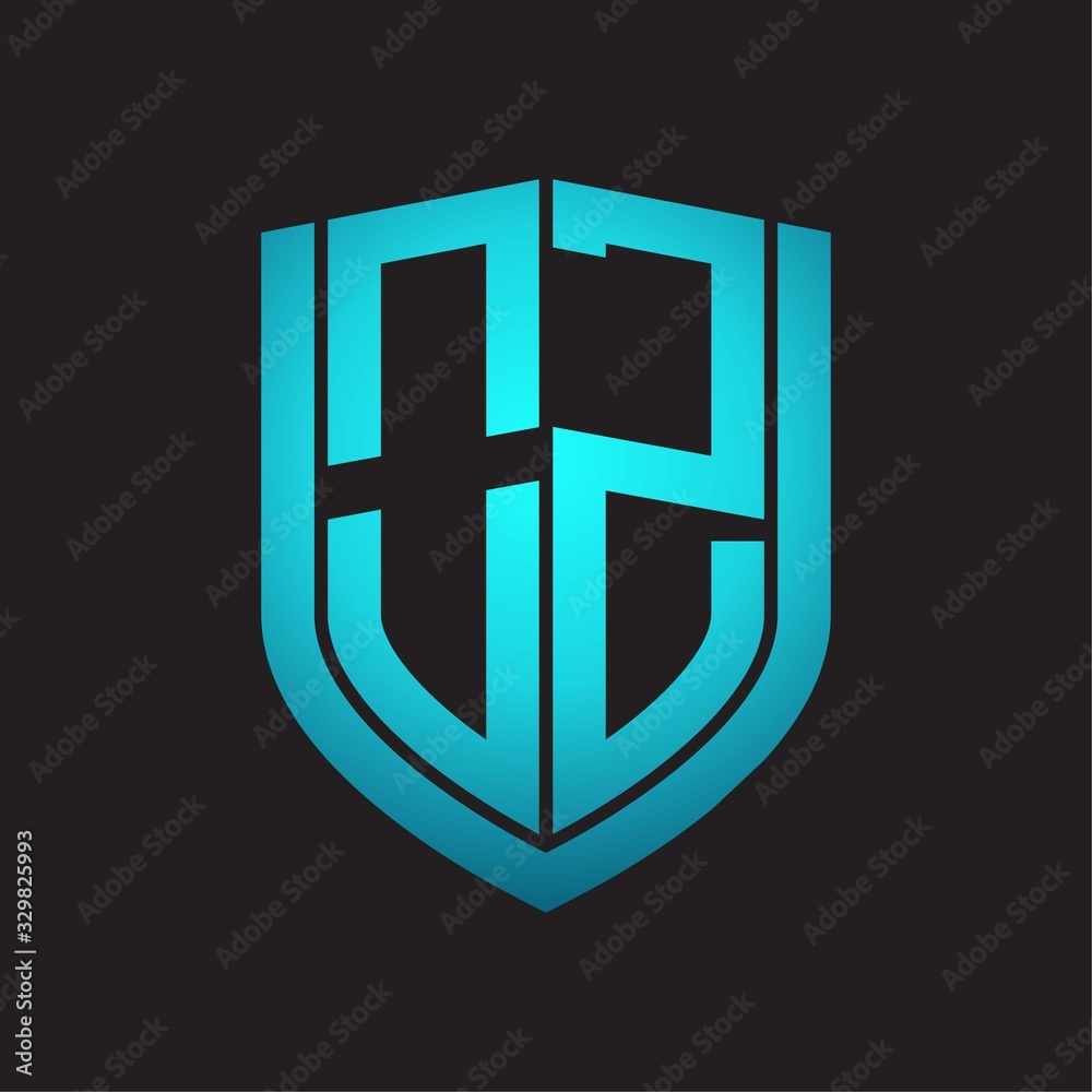 OZ Logo monogram with emblem shield design isolated with blue colors on black background OZ Logo monogram with emblem shield design isolated with blue colors on black background