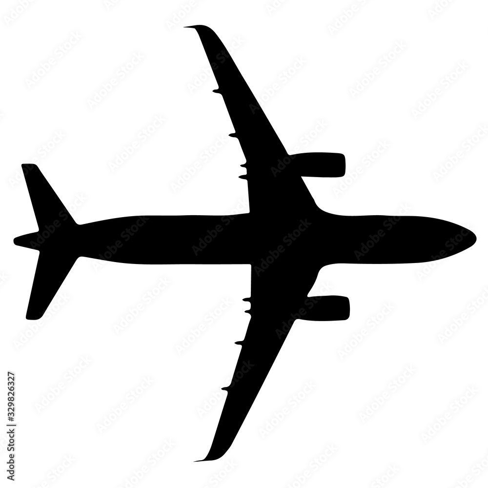 Black vector airplane icon on white background. Plane silhouette ...