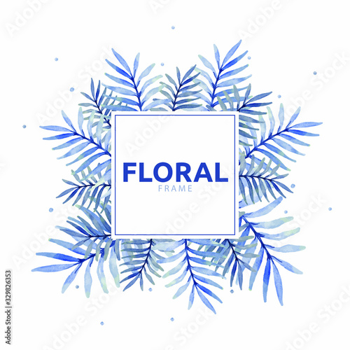 Floral frame design with blue watercolor flowers