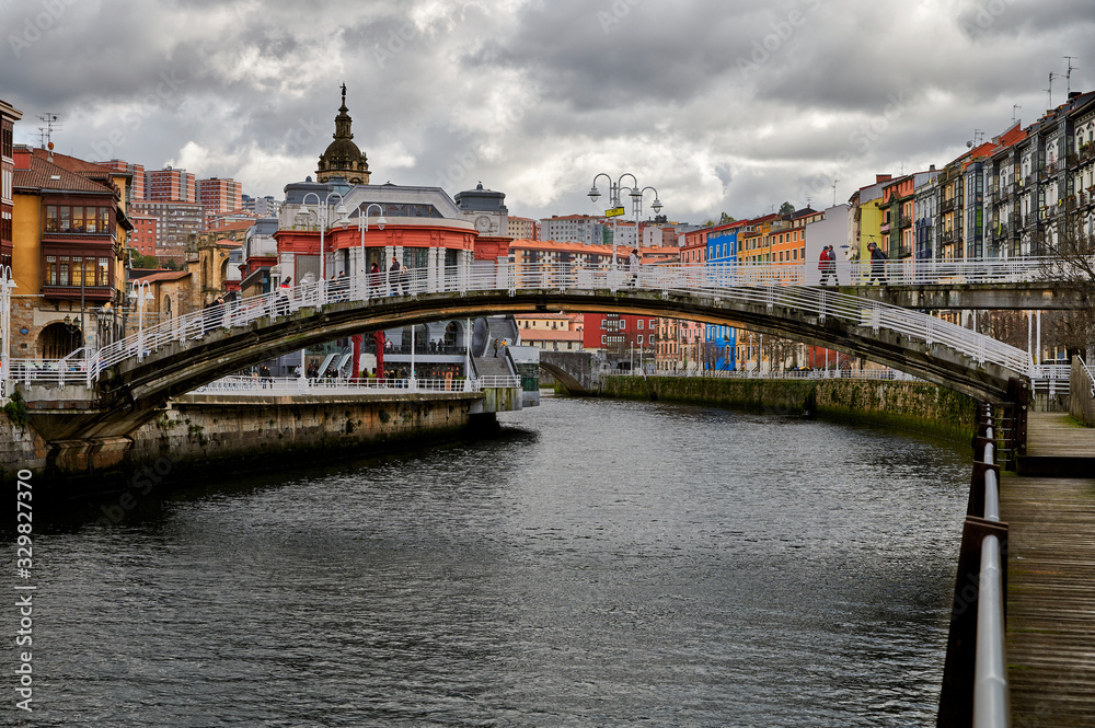 Nervion River and La Rivera Market, Bilbao, Biscay, Basque Country, Euskadi, Euskal Herria, Spain, Europe