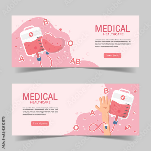 Cute Blood Donation elements banner background in flat style.