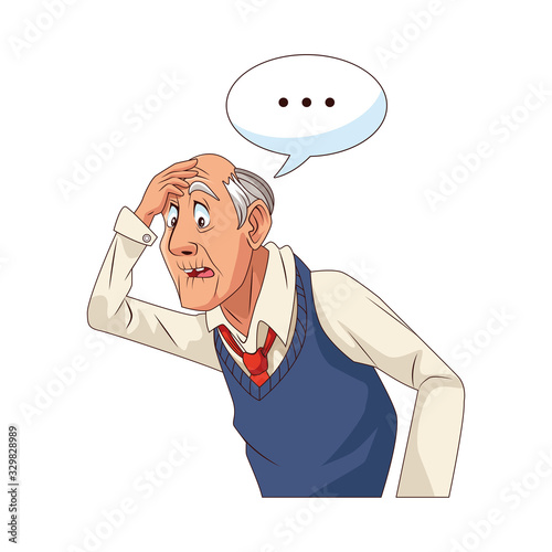 old grandfather with consecutive points in speech bubble