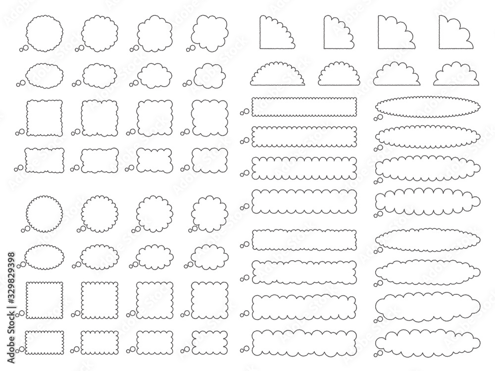 フレームセット_手描風雲形吹出_線のみ_文字なし フレームセット_手描風雲形吹出_線のみ_文字なし