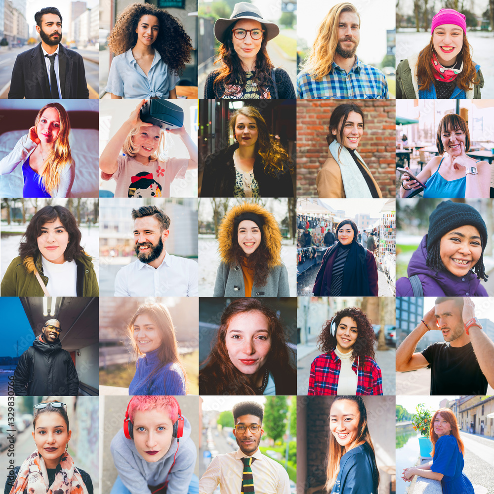 Diverse people. Collage of diverse multi-ethnic and mixed age people expressing different emotions Diverse people. Collage of diverse multi-ethnic and mixed age people expressing different emotions