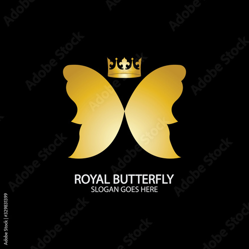 Golden Butterfly logo. Royal butterfly logotype
