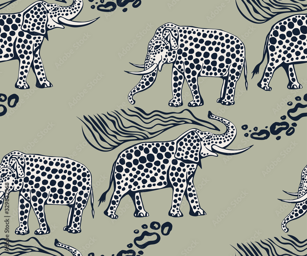 Obraz premium Vector background hand drawn doodle elephant. Hand drawn ink illustration. Modern ornamental decorative background. Vector pattern. Print for textile, cloth, wallpaper, scrapbooking
