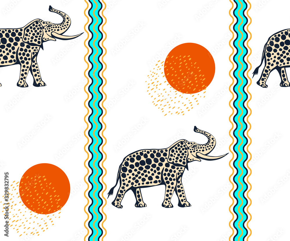 Obraz premium Vector background hand drawn doodle elephant. Hand drawn ink illustration. Modern ornamental decorative background. Vector pattern. Print for textile, cloth, wallpaper, scrapbooking
