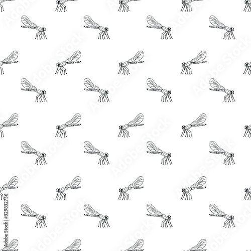 Insects linear pattern - vector seamless texture or background with bugs and beetles in thin line style