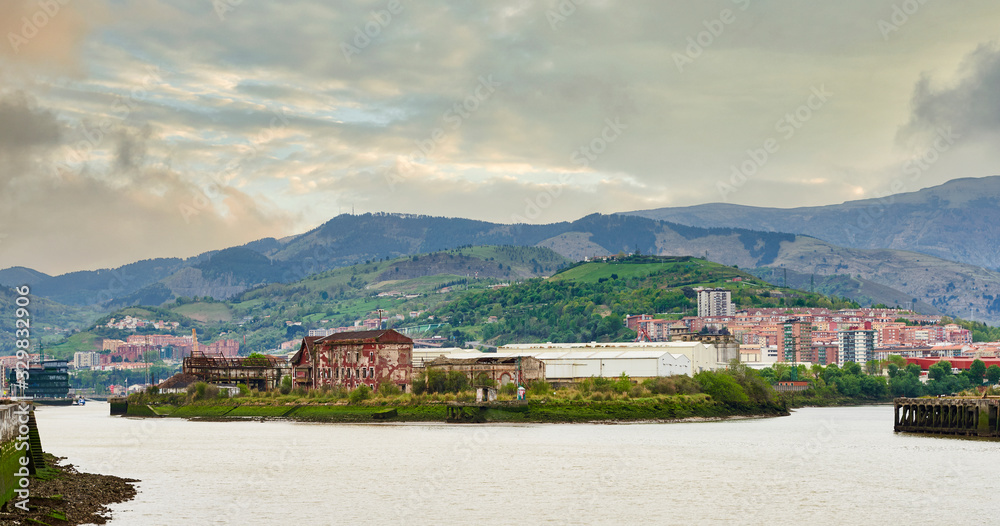 Industrial zone in the Nervion river, Biscay, Basque Country, Euakadi, Euskal Herria, Spain, Europe