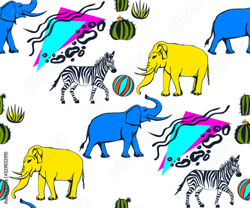 Vector background hand drawn exotic wild animals. Hand drawn ink illustration. Modern ornamental decorative background. Vector pattern. Print for textile  cloth  wallpaper  scrapbooking