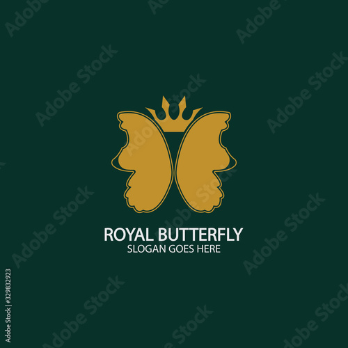 Golden Butterfly logo. Royal butterfly logotype