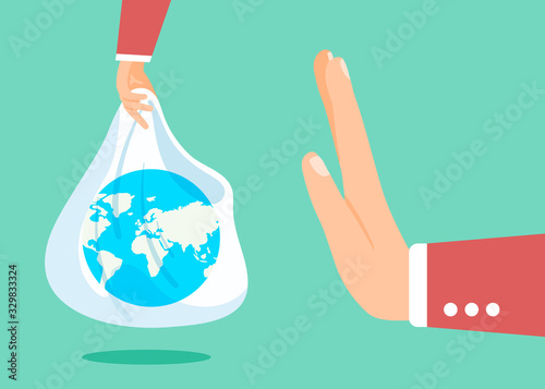 Earth globe in a plastic bag, Plastic pollution concept illustration