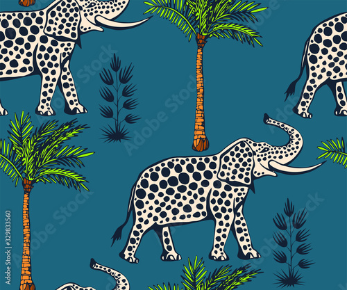Vector background hand drawn exotic wild animals. Hand drawn ink illustration. Modern ornamental decorative background. Vector pattern. Print for textile, cloth, wallpaper, scrapbooking