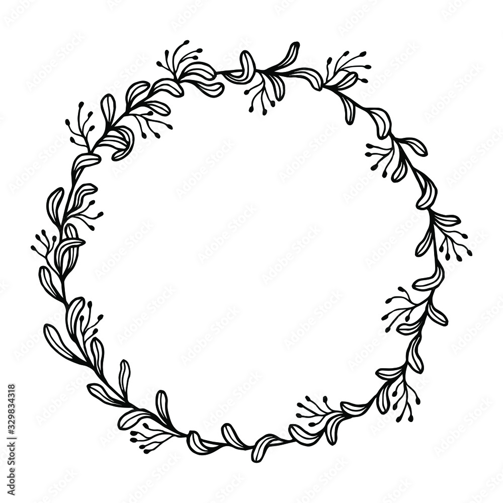 frame with leaves. round floral frame of leaves. eps10 vector stock illustration. hand drawing