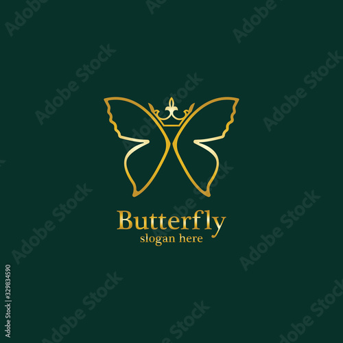 Golden Butterfly logo. Royal butterfly logotype