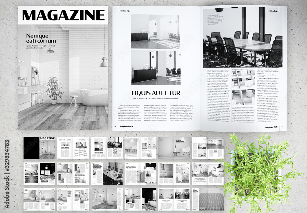 Black and White Magazine Layout Stock Template | Adobe Stock
