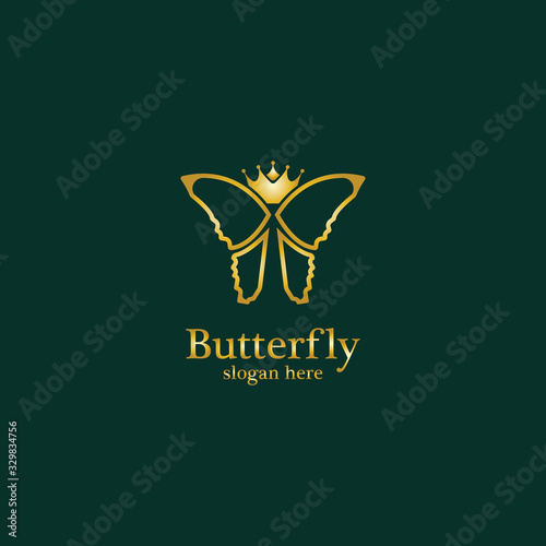 Golden Butterfly logo. Royal butterfly logotype