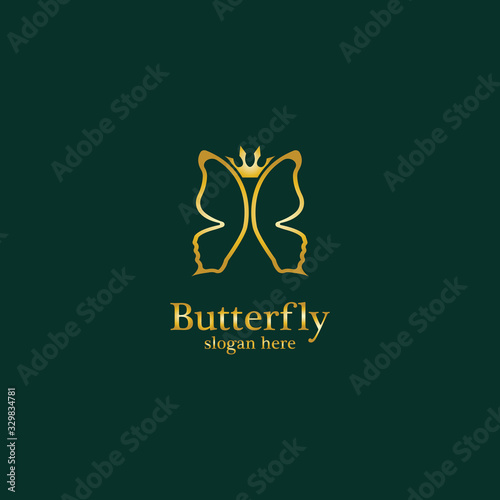 Golden Butterfly logo. Royal butterfly logotype