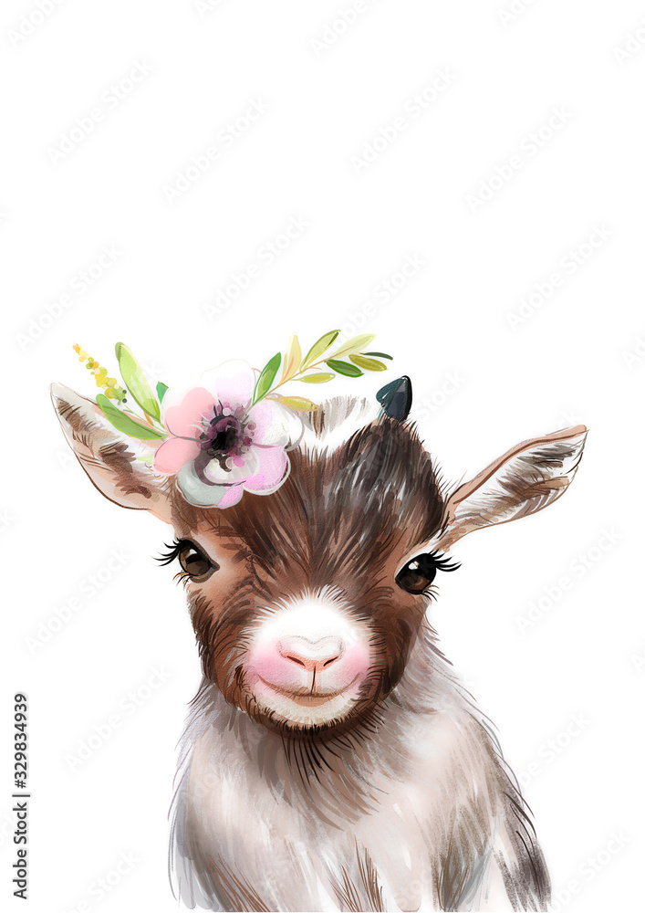 Goat with flower crown Stock Illustration | Adobe Stock