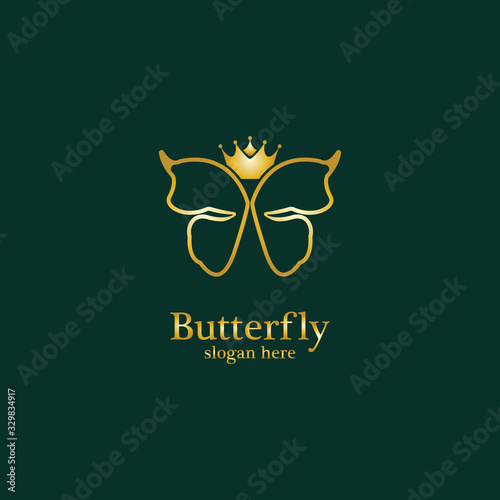 Golden Butterfly logo. Royal butterfly logotype