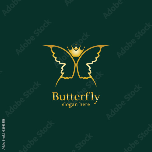 Golden Butterfly logo. Royal butterfly logotype