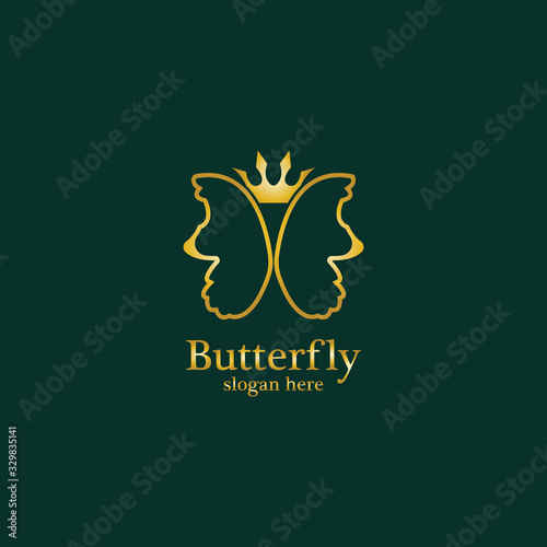 Golden Butterfly logo. Royal butterfly logotype